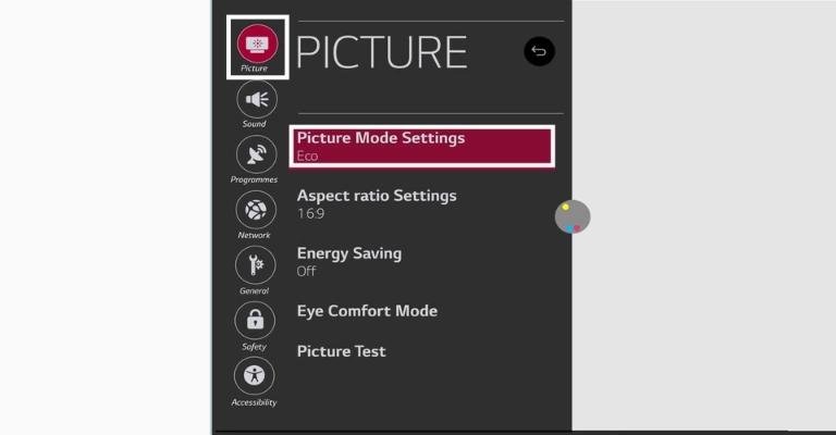 Picture Mode Settings under Picture to Eco