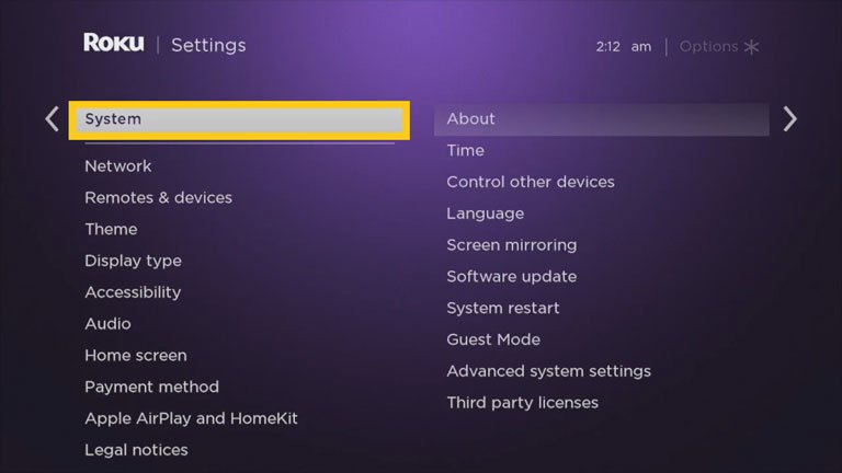 Click on System