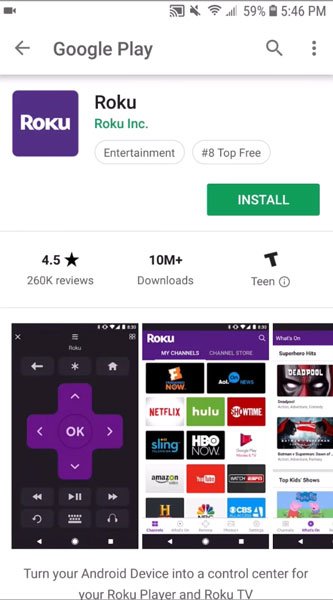 Install button of Roku official app Install button of Roku official app