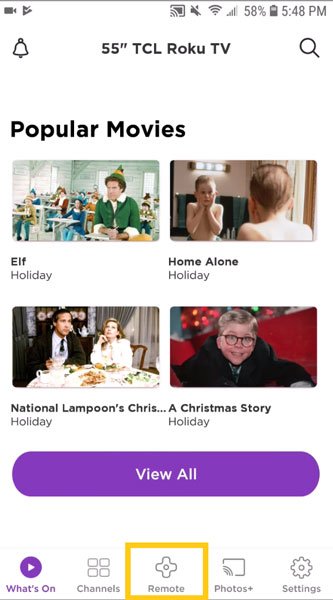 Go to remote found at the bottom center of the app Go to remote found at the bottom center of the app