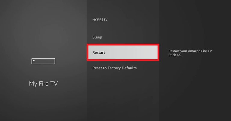 Restart your Fire TV Restart your Fire TV