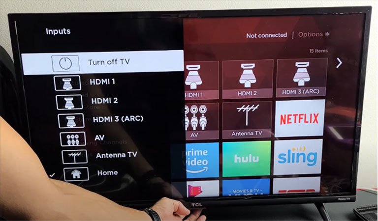 Power Button on the Middle Underside of Roku TV Power Button on the Middle Underside of Roku TV