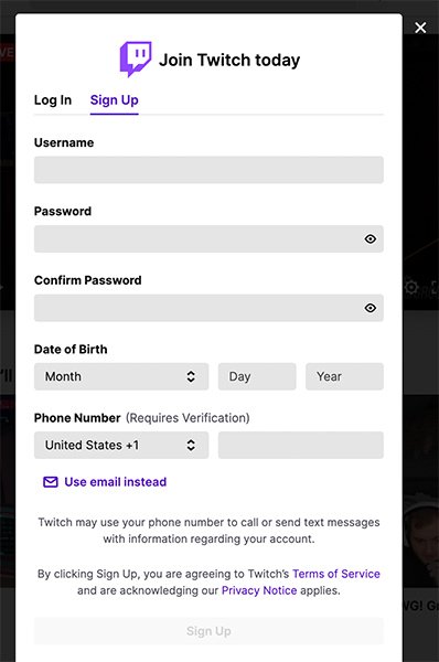 Sign Up on Twitch Sign Up on Twitch
