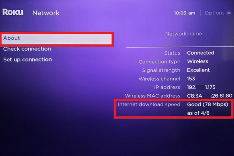 Internet Download Speed on Roku