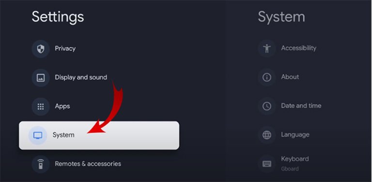 Select Settings then System Select Settings then System