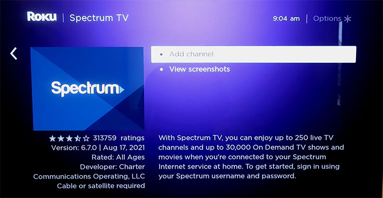Spectrum TV App on Roku